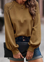 Lace Detail Round Neck Lantern Sleeve Top (20)