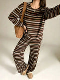 Striped Long-sleeve Top Wide-leg Pants Set