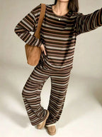 Striped Long-sleeve Top Wide-leg Pants Set