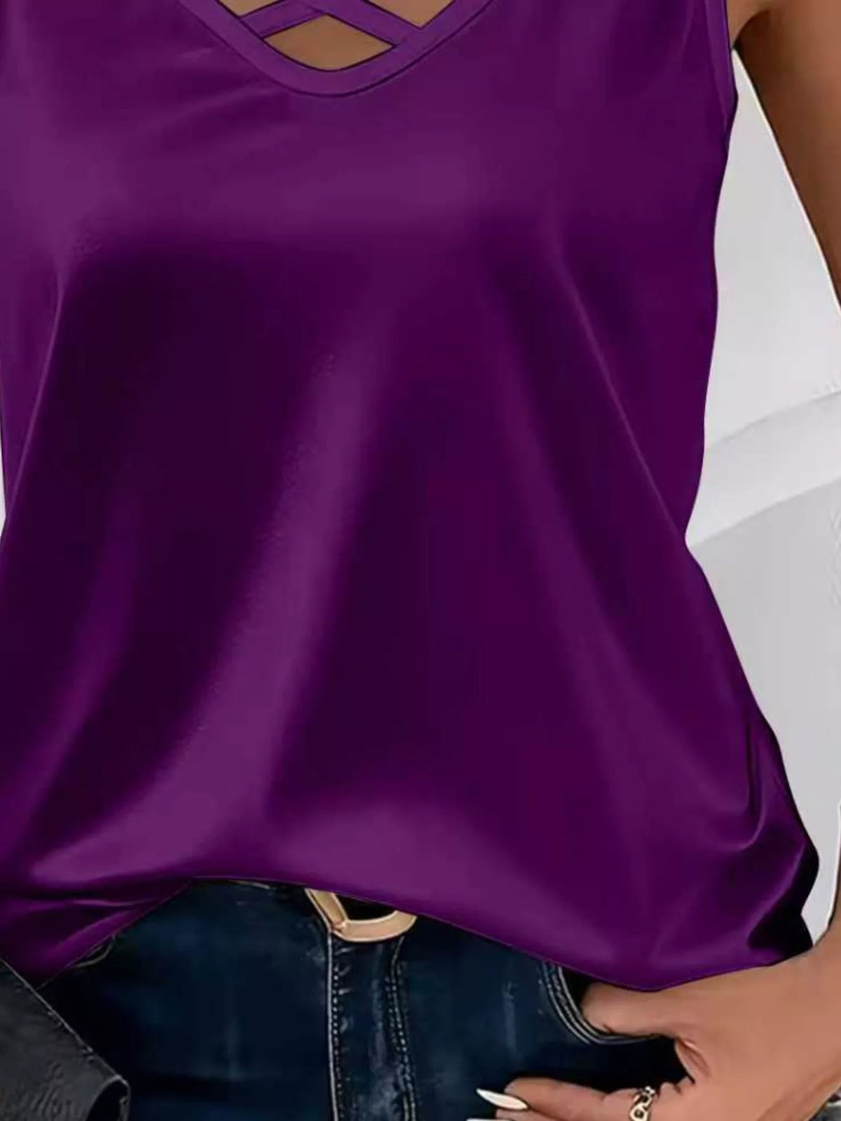 Satin V-neck Criss-cross Tank (12)