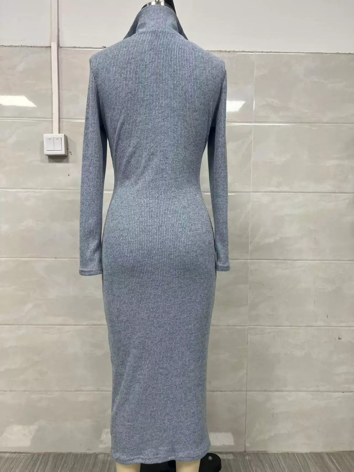 Ribbed Knit V-neck Sweater Dress (4)