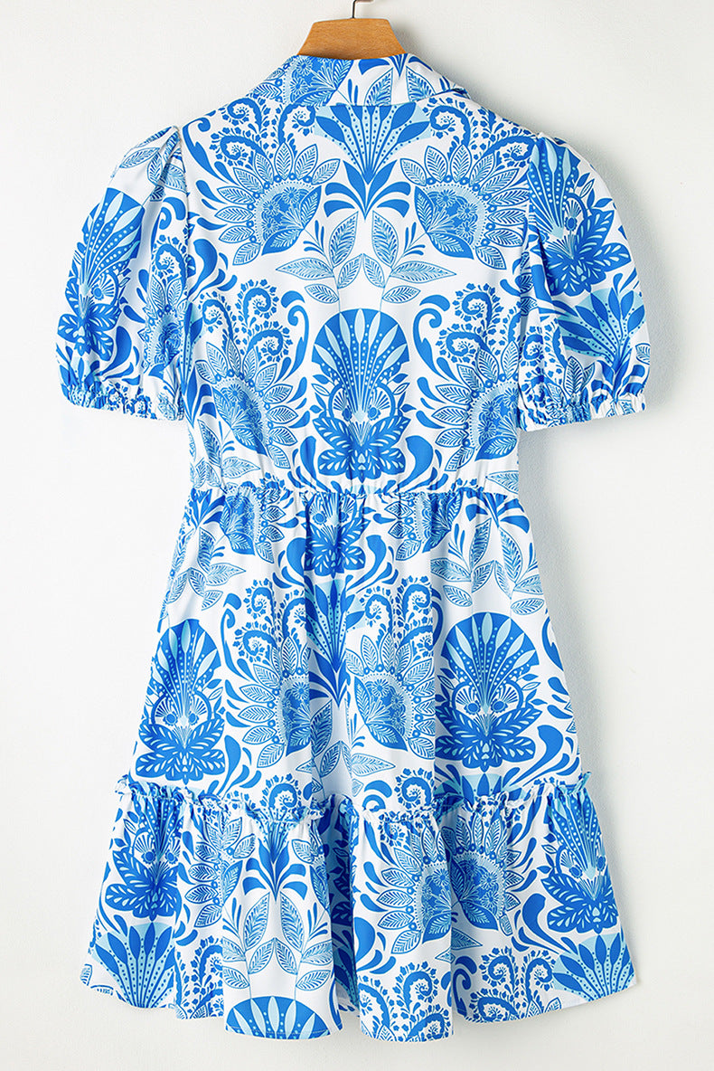 Vintage Floral Print Waist-controlled Slimming Flounce Dress photo 5