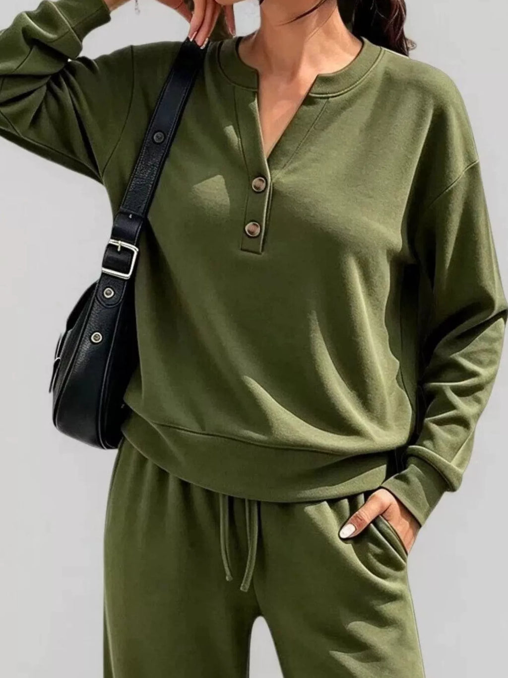 Button Detail Dropped Shoulder Top Pants Set (18)
