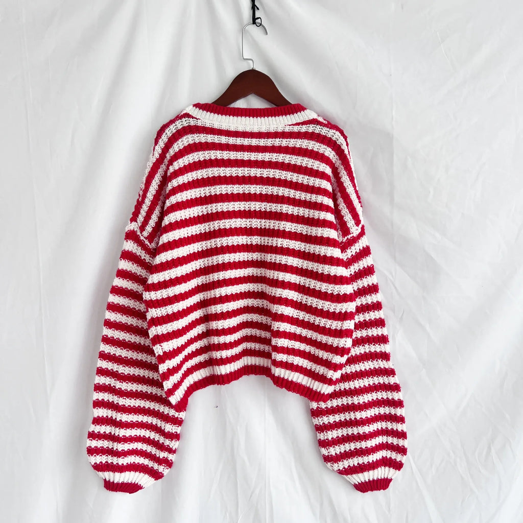 Oversized Striped Drop Shoulder Sweater (17)