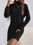Casual Ribbed Turtleneck Long Sleeve Mini Dress (8)