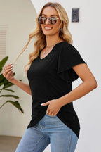 Smocked Round Neck Flutter Sleeve T-shirt (10)