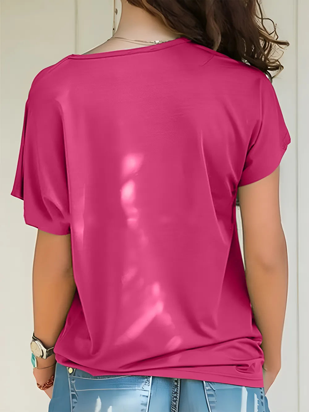 Asymmetrical Neck Short Sleeve T-shirt (20)