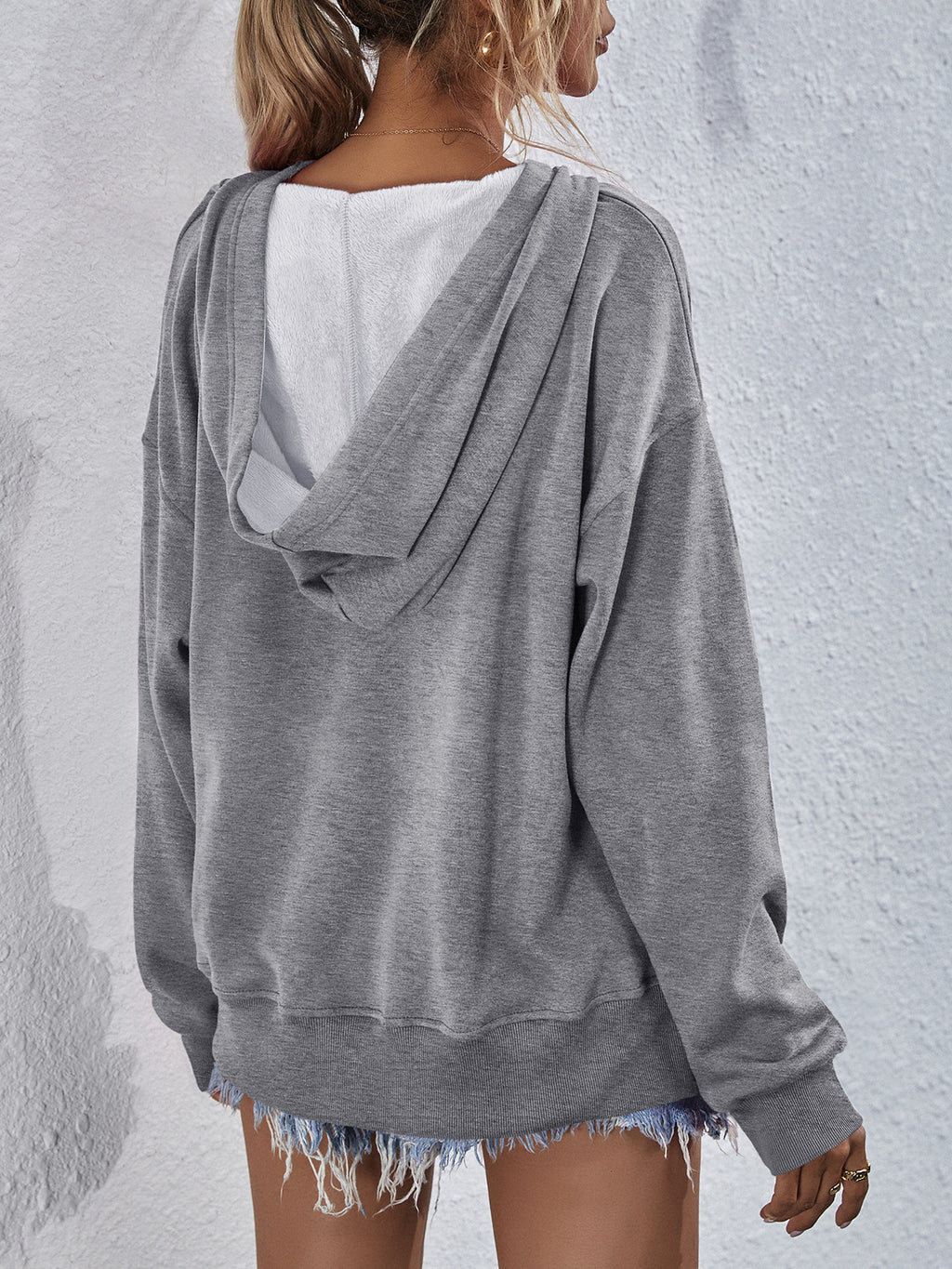 Dropped Shoulder Slit Hoodie (6)