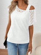 Lace Short Sleeve Fake Two Piece T-shirt (10)