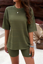 Eyelet Round Neck Top Shorts Set (3)