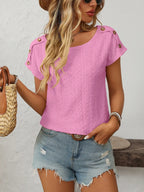 Eyelet Round Neck Short Sleeve Top (25)