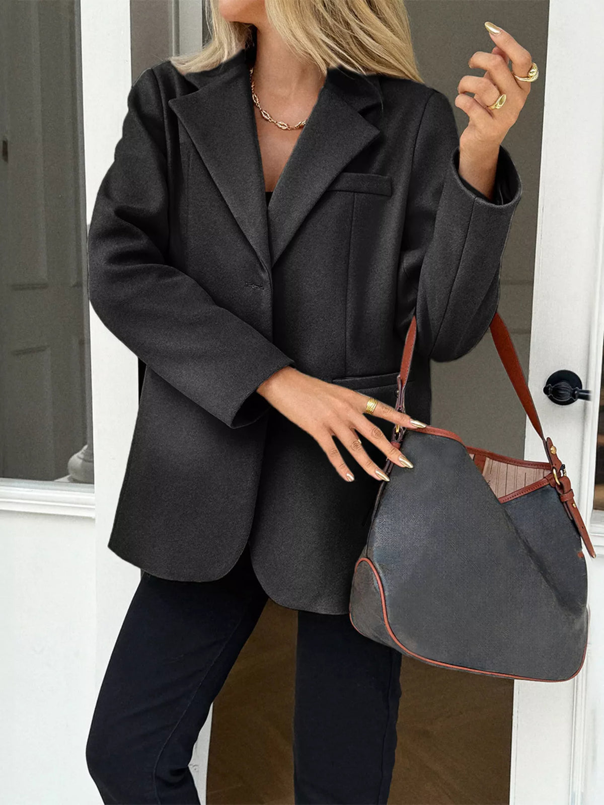 Lapel Collar Button Up Blazer (5)