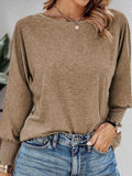 Round Neck Smocked Lantern Sleeve T-shirt