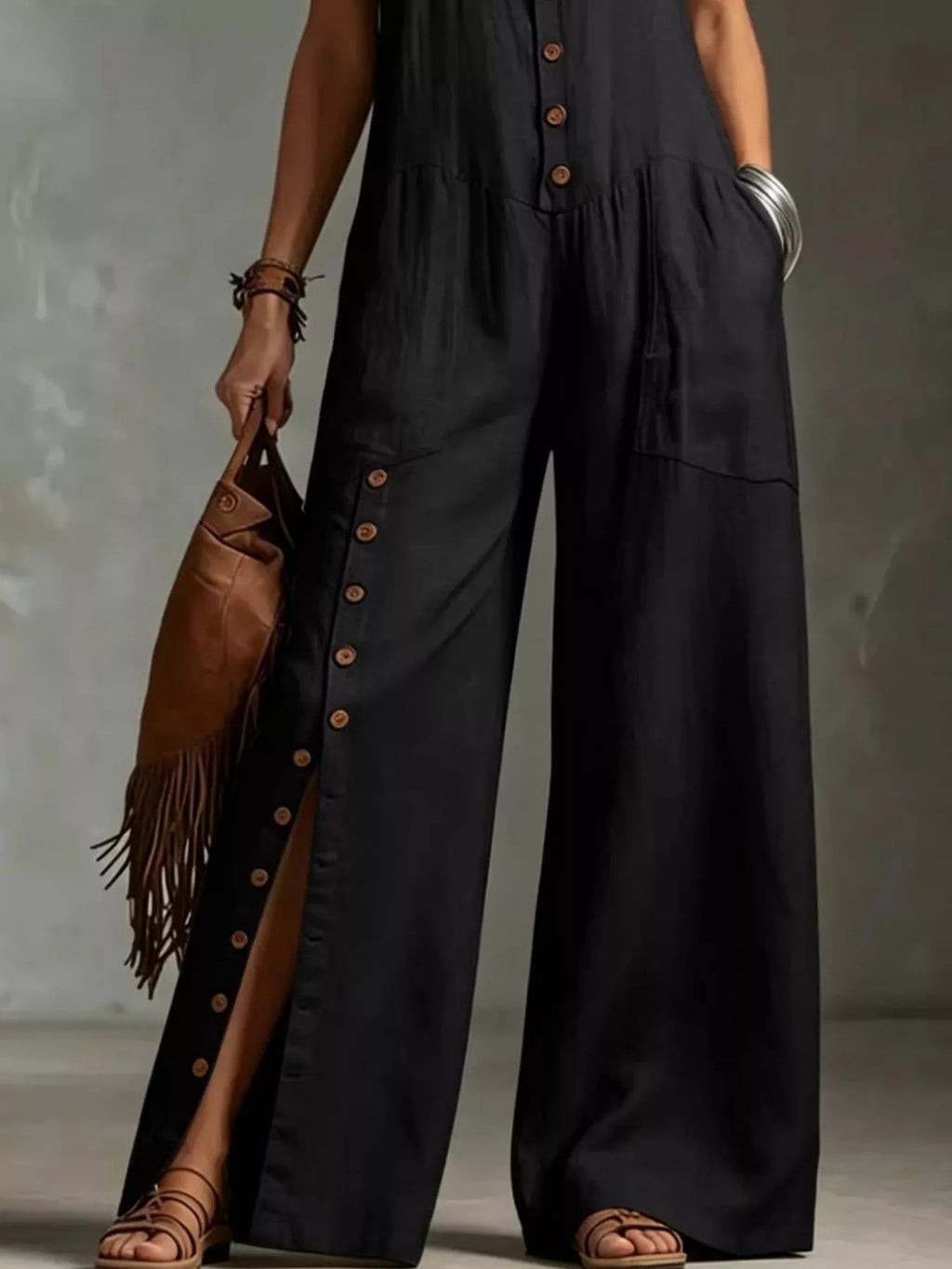 Full Size Sleeveless Button Front Wide Leg Jumpsuit Plus (6)