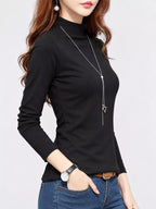 Full Size Slim-fit Mock Neck Long Sleeve Basic T-shirt Plus (12)