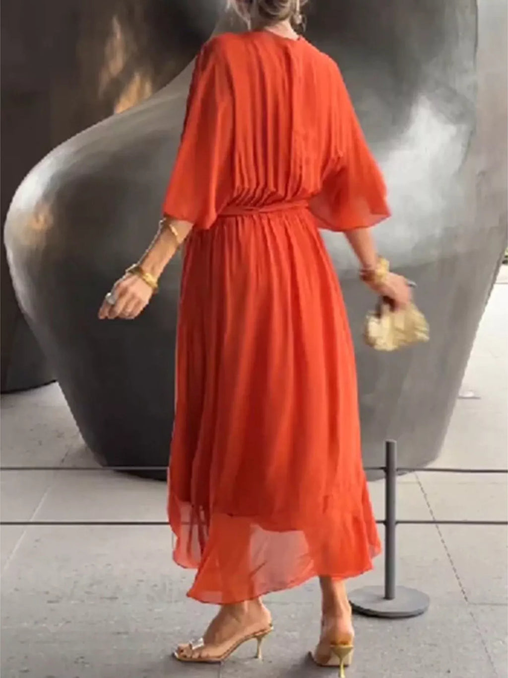 Full Size Chiffon Wrap Dress Flutter Sleeves Plus (7)