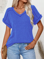 Exposed Seam V-neck Short Sleeve Top (11)