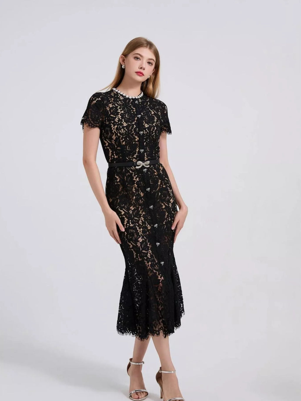 Lace Short Sleeve Mermaid Dress (24)