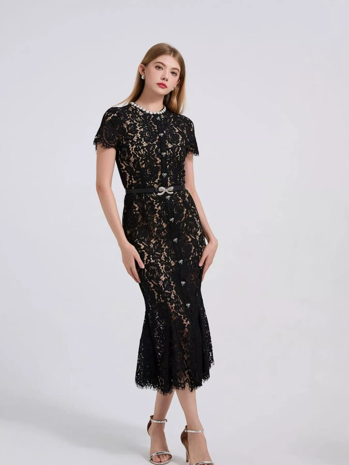 Lace Short Sleeve Mermaid Dress (24)