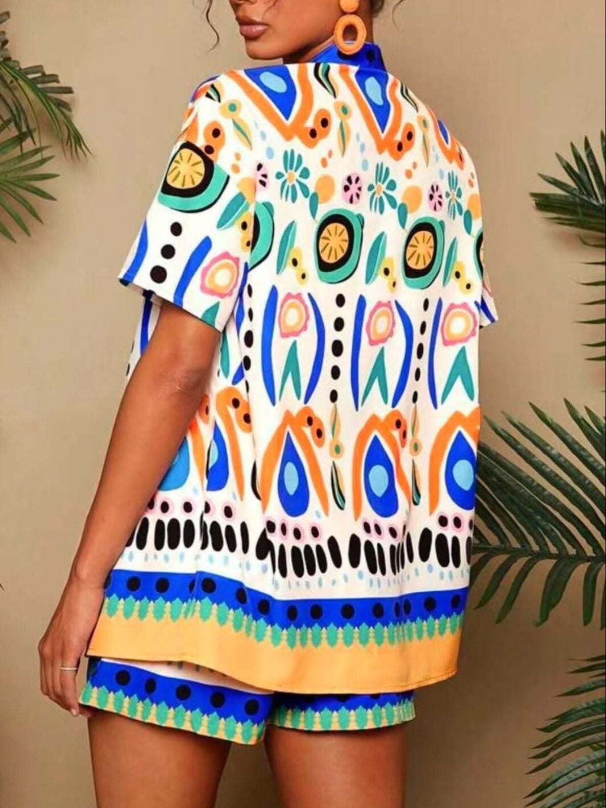 Printed Open Front Cardigan Shorts Set (8)