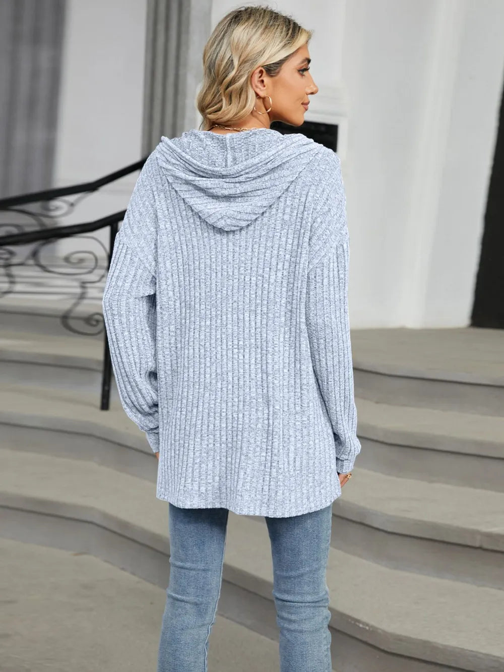 Half Button Long Sleeve Hooded Top (15)