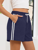 Striped Trim Drawstring Shorts (20)