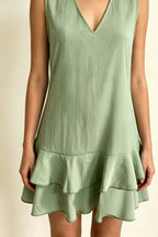 Full Size Sleeveless V-neck Ruffle Hem Mini Dress Plus (6)