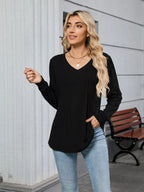 V-neck Long Sleeve Relaxed Fit T-shirt (23)
