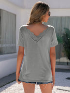 Lace Detail V-neck Short Sleeve T-shirt (4)