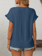 Eyelet Round Neck Short Sleeve Top (26)