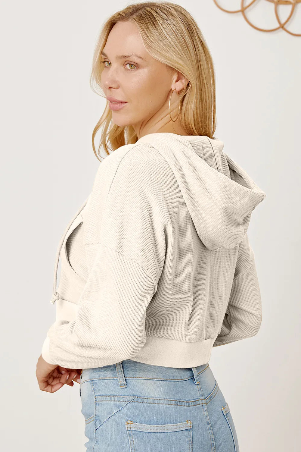 Waffle-knit Drawstring Zip Up Hoodie (15)