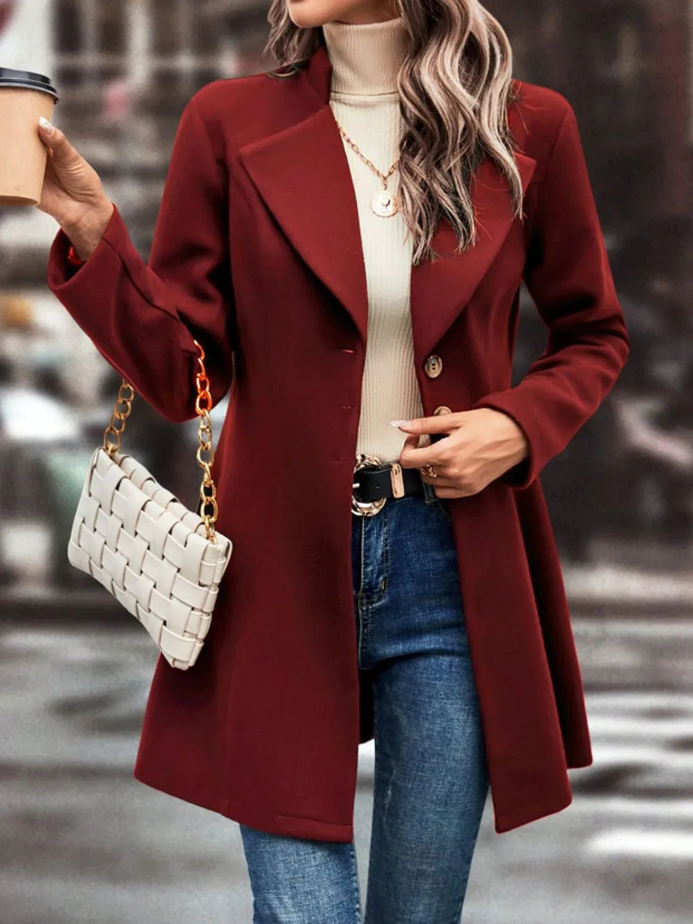 Collared Neck Button Up Long Sleeve Coat (14)