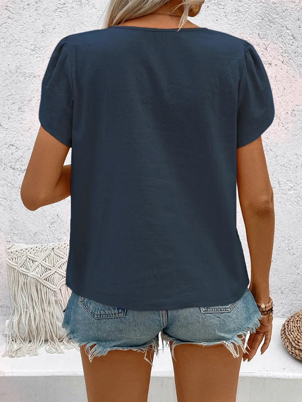 Notched Short Sleeve Blouse (7)