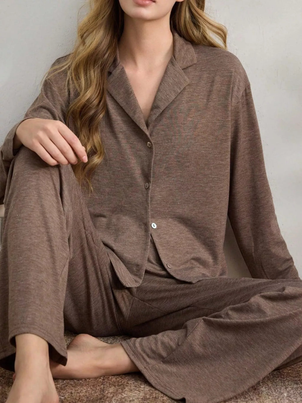 Button-down Top Wide-leg Pants Lounge Set (2)