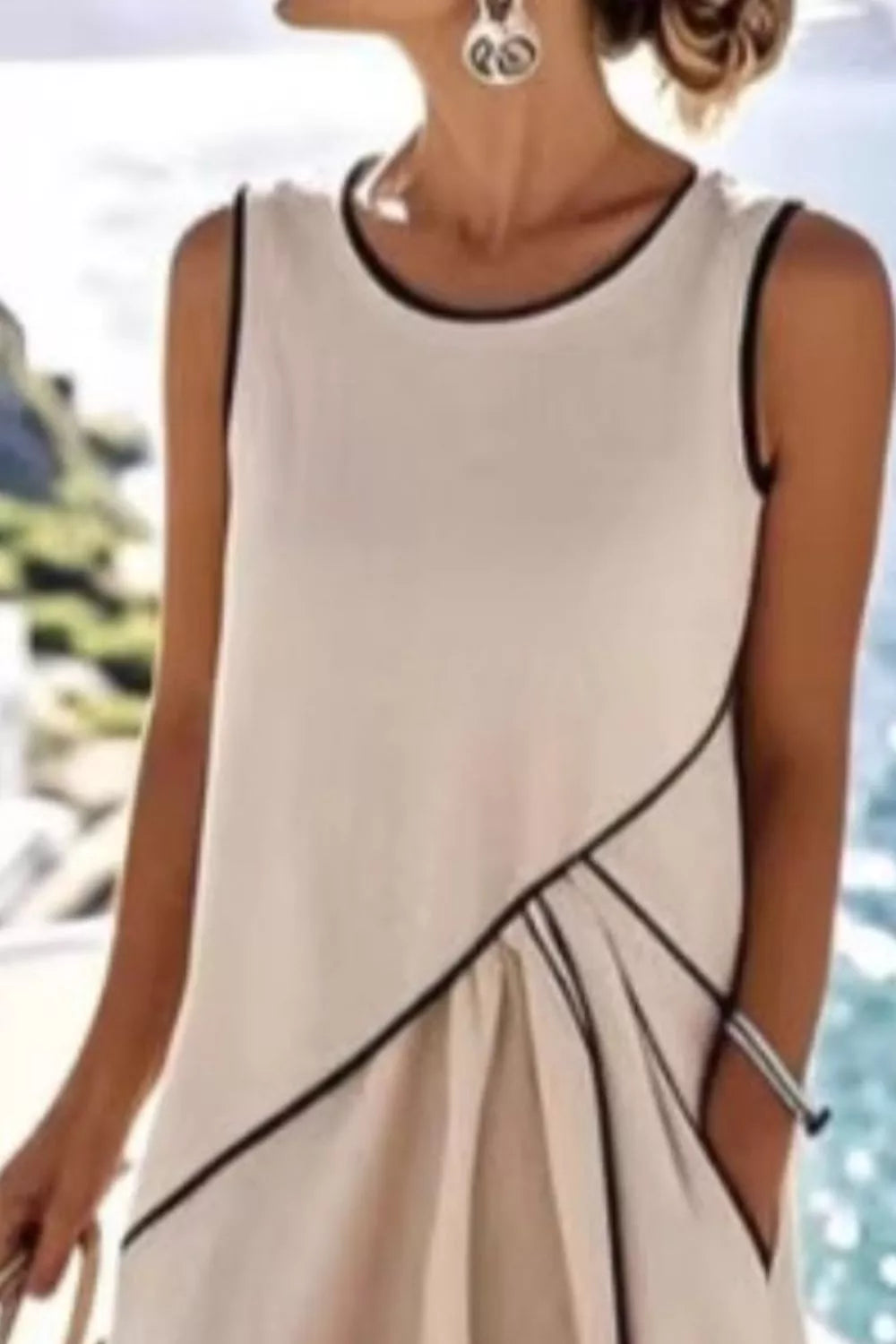 Sleeveless Casual Maxi Dress Contrast Trim (3)