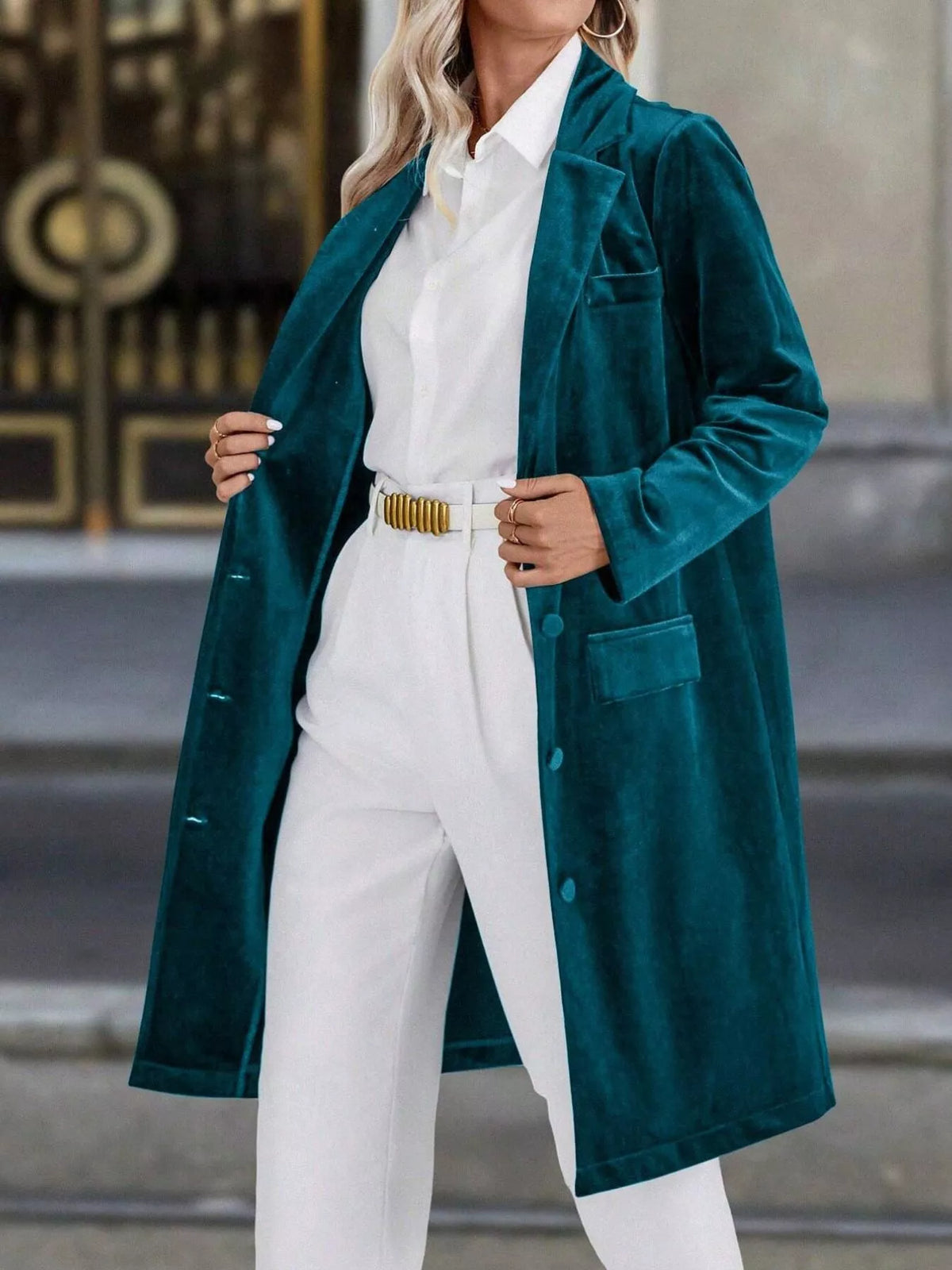 Lapel Collar Long Sleeve Longline Coat (4)