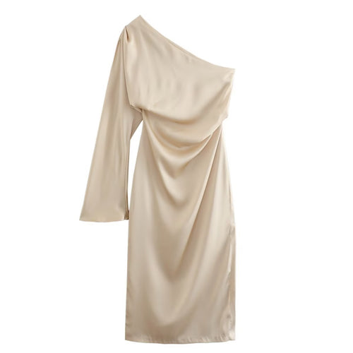 Asymmetric Silk Satin Split Dress variant CJLY207248807GT|CJLY207248808HS|CJLY207248809IR