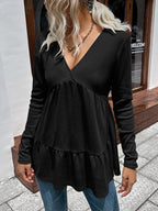 Waffle-knit V-neck Long Sleeve Blouse (7)