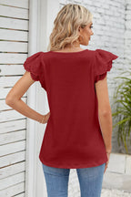 Eyelet Square Neck Cap Sleeve Blouse (12)