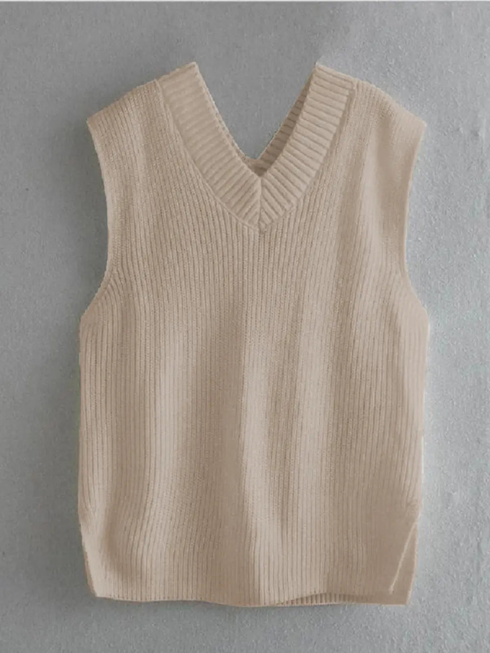 Ribbed V-neck Sleeveless Sweater Vest (9)