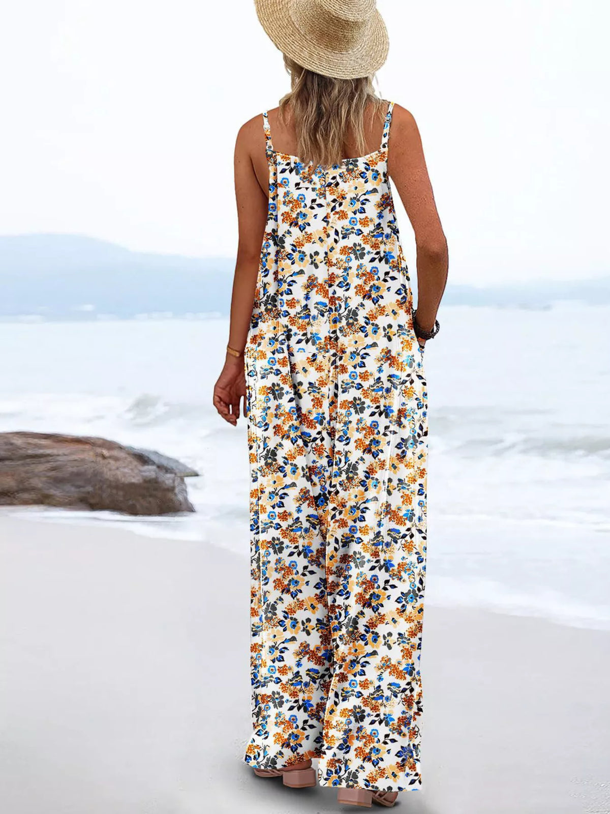 Full Size Floral Print Wide Leg Spaghetti Strap Overalls (3)