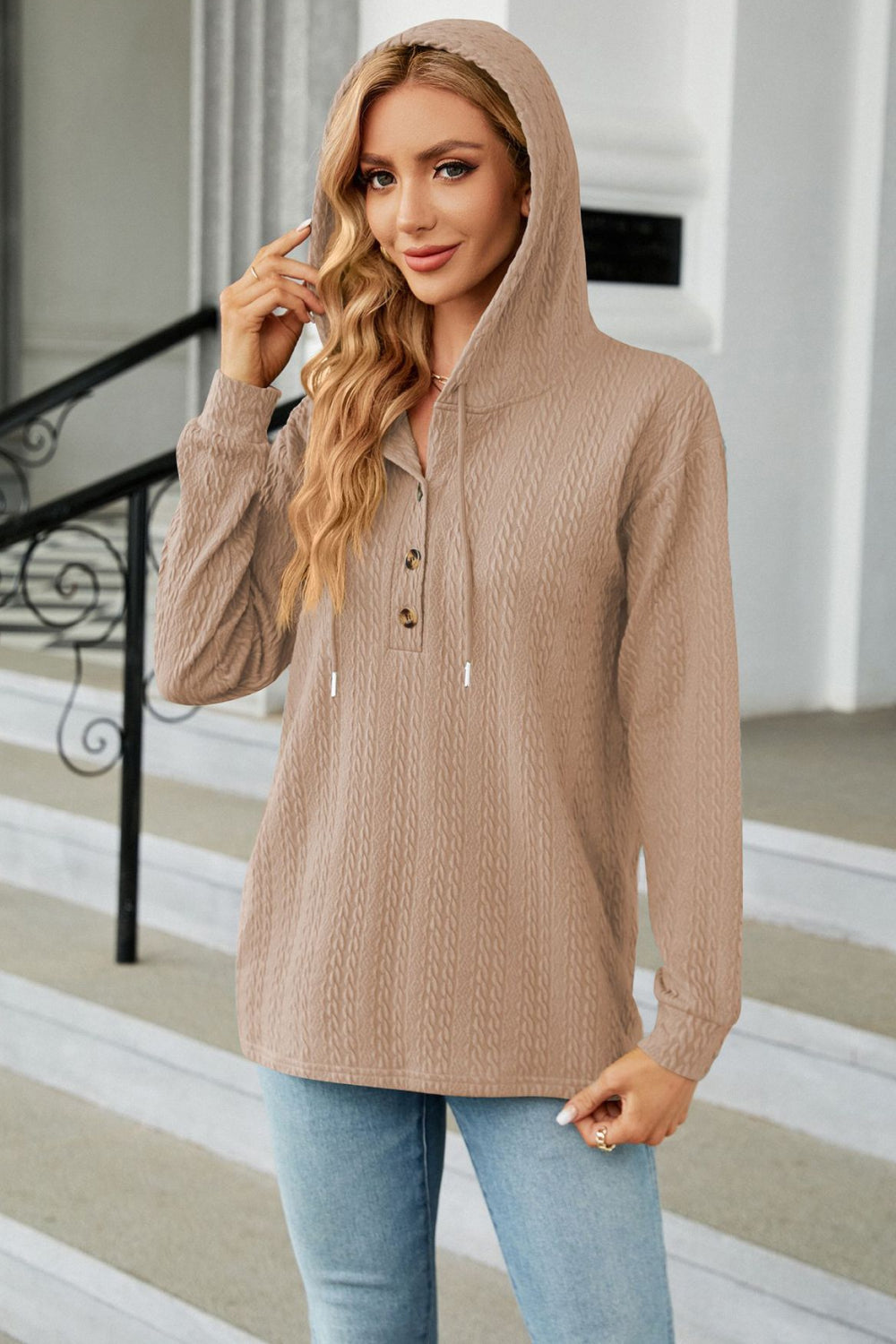 Cable-knit Long Sleeve Hoodie (11)