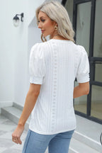 Openwork Round Neck Short Sleeve Blouse (18)