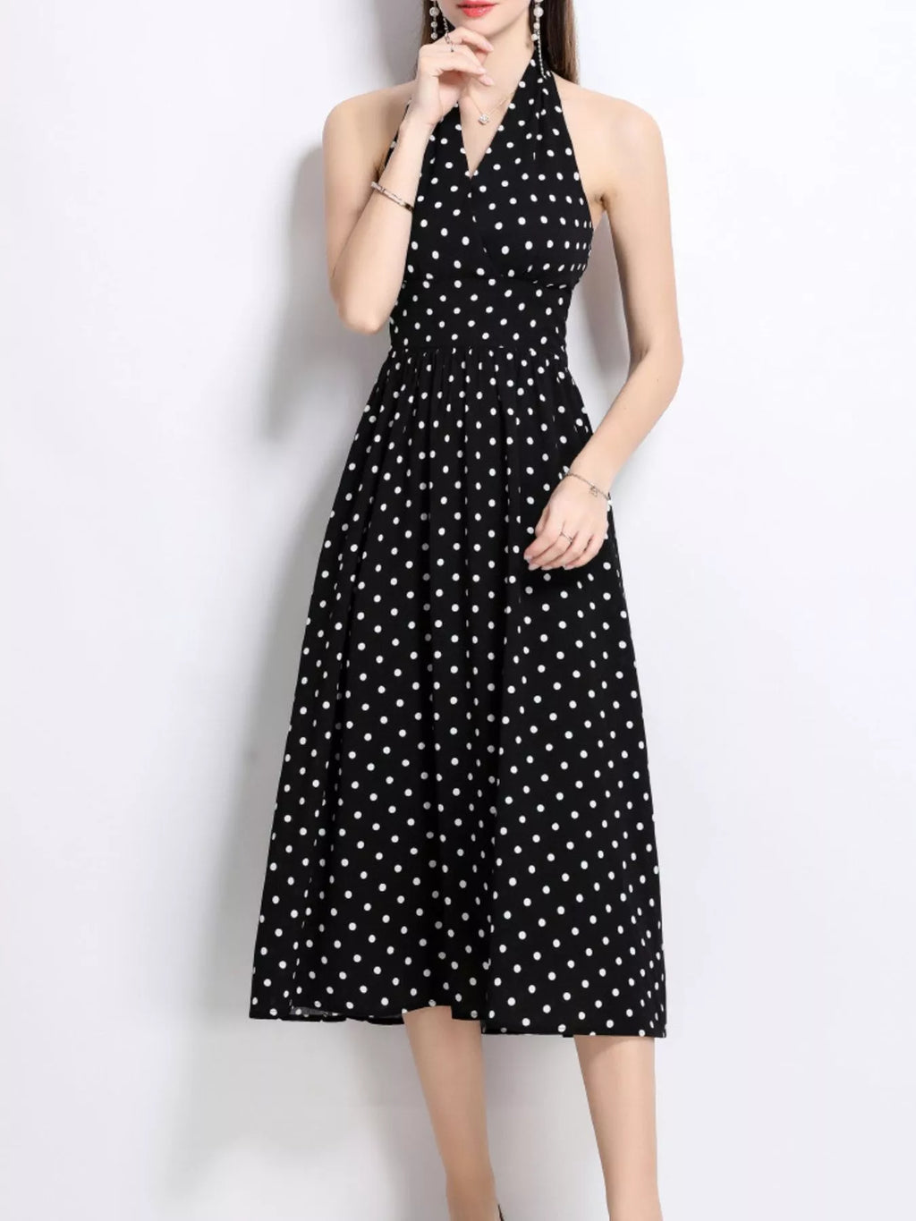 Polka Dot Halter Neck Midi Dress (2)