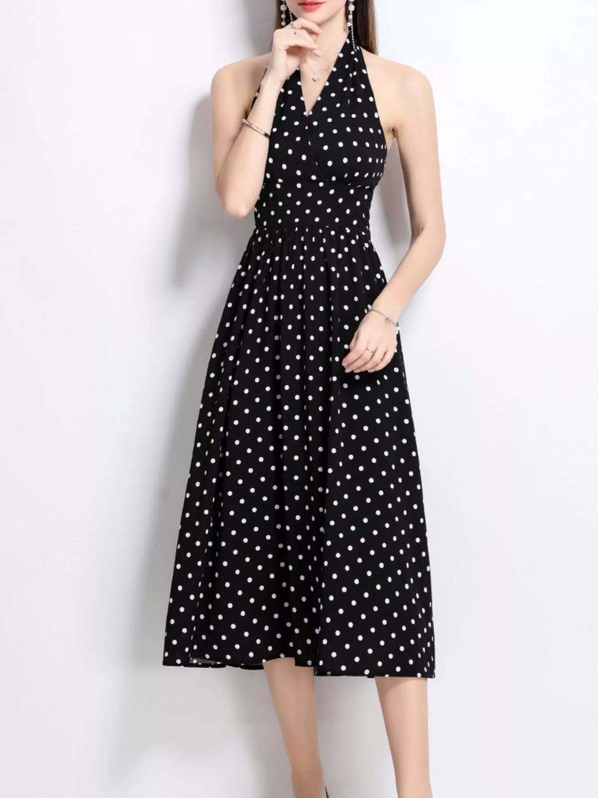 Polka Dot Halter Neck Midi Dress (2)