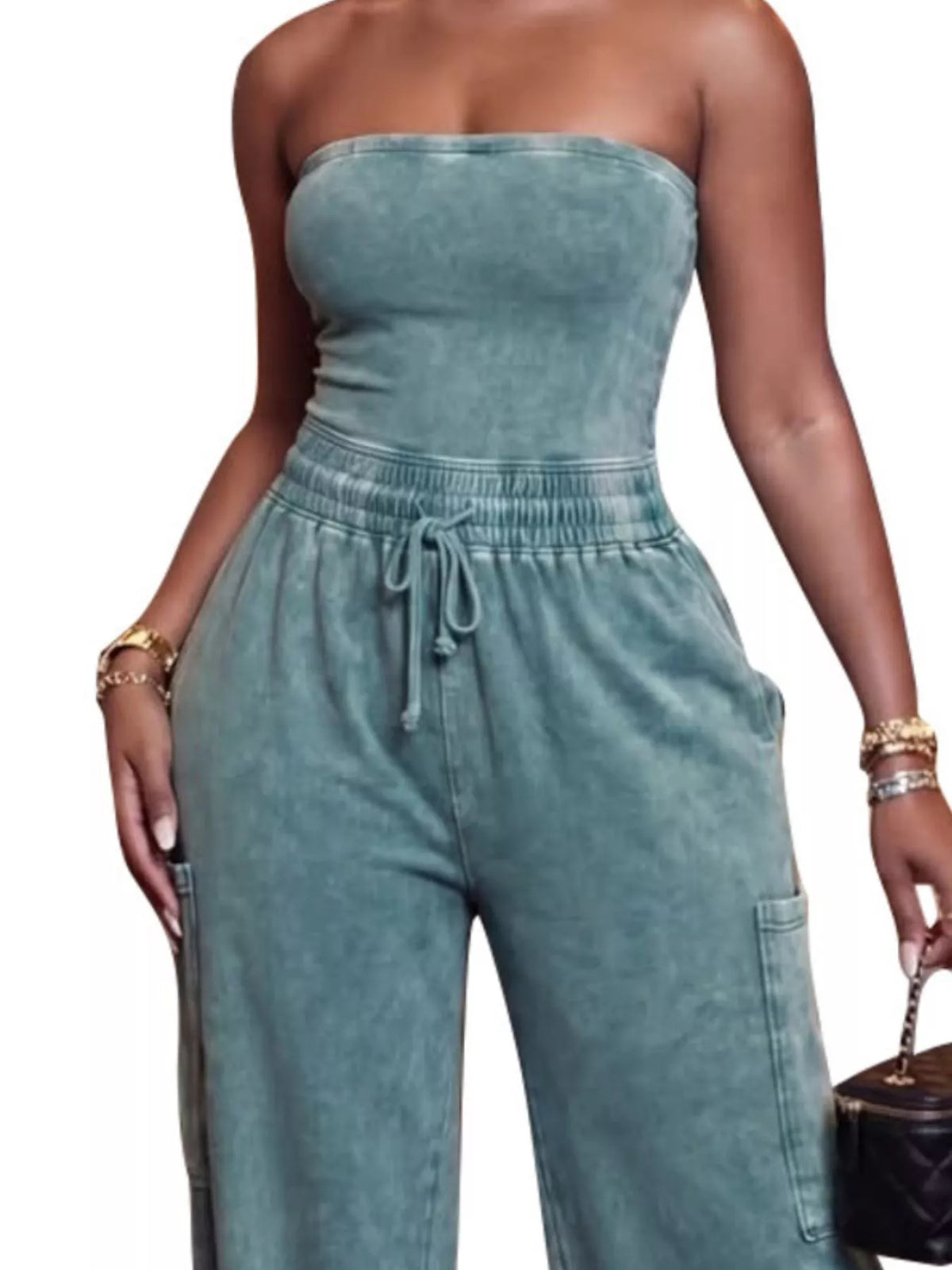 Drawstring Strapless Wide-leg Jumpsuit (8)