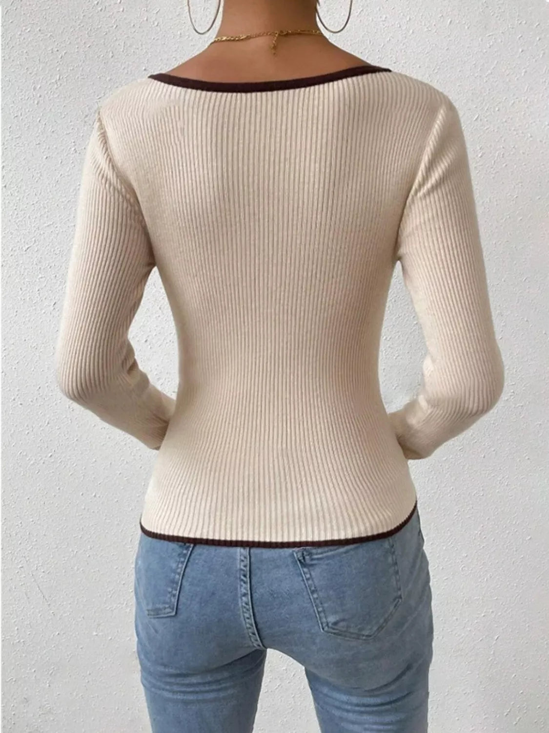 Contrast Trim Long Sleeve Knit Top (3)