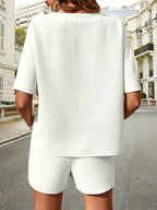 Waffle-knit Half Sleeve Top Shorts Set (11)