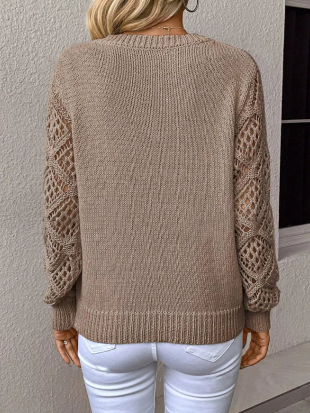V-neck Crochet Sleeve Sweater (14)