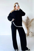 Contrast Trim Round Neck Top Pants Sweater Set (4)